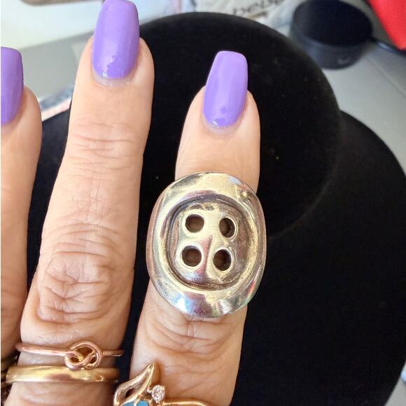 UNO de 50 Sterling Silver Button Ring Statement Chunky Designer - Picture 3 of 5